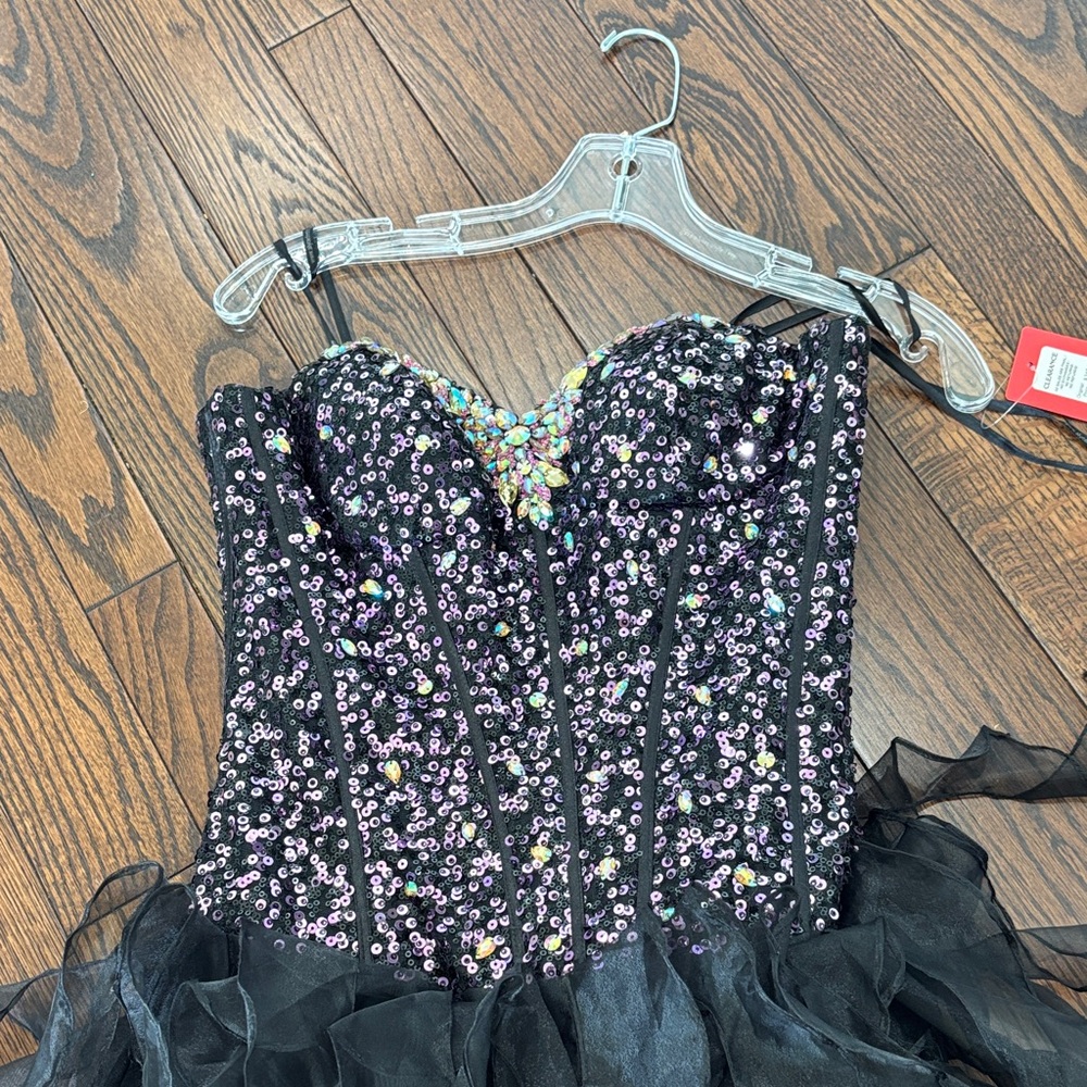Alyce Paris Black and Pink Ruffled Prom Gown - Picture 2 of 6